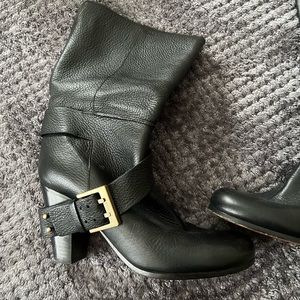Chloe leather slip-on boots with gold buckle. Size 38, made in Italy.